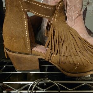 Lane Gypsy Tan Fringed Ankle Booties